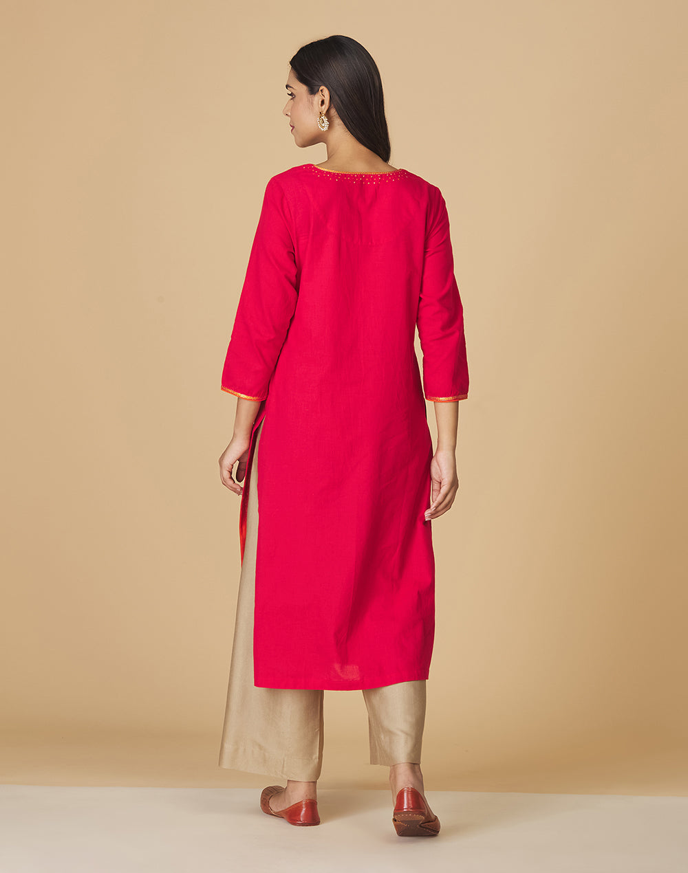 Red Cotton Embroidered Long Kurta (Copy)