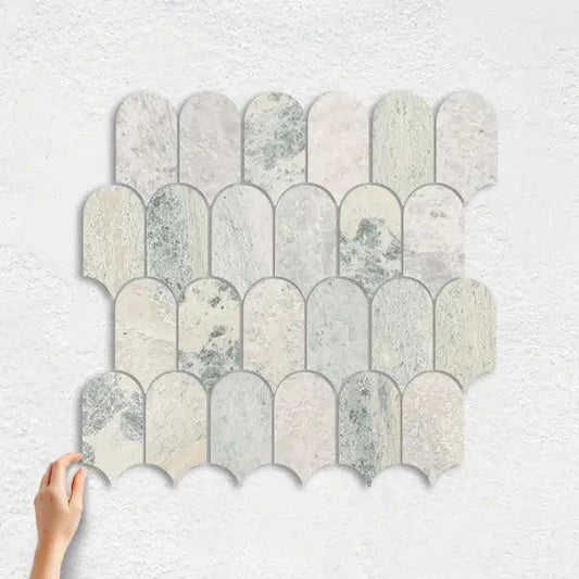 NATURAL MARBLE MOSAIC FEATHER 48X98 MING GREEN HONED - Tiles Mate